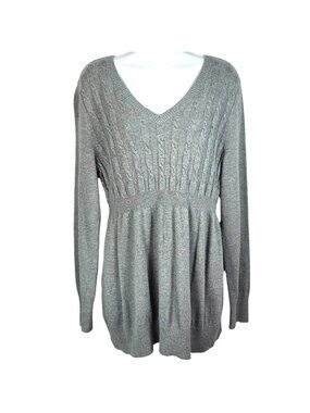 Liz Lange Maternity For Target Gray Cable Knit V-Neck Sweater XXL